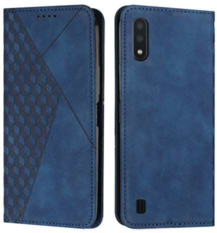 KOUYI Kompatible mit Samsung Galaxy M10 / A10 Hülle, Retro Premium PU Leder Weich TPU Klapphülle Kartenfächer Magnetic Standfunktion Flip Wallet Shockproof Handyhülle (Blau)