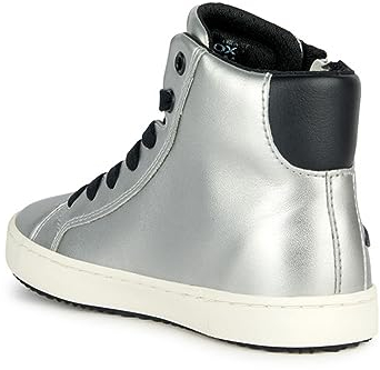 Geox J Kalispera Girl A Sneaker, DK Silver/Black, 38 EU