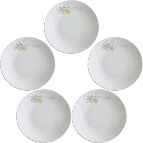 5 Pack Porcelain Plates with Yellow Flower Pattern, 7 inch Large Dessert Salad Ceramic Dinner Plates, Ceramic Dessert Dishes for Steak, Pasta, Pizza, Appetizer ( Dishwasher Safe & Microwave Safe)