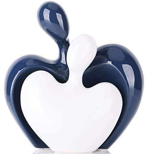 XMGZQ Blau und Weiß Umarmendes Paar Keramik-Skulptur, Deko Wohnzimmer, Hochzeitspaar Figuren, Couple Statue, Leidenschaftliche Liebesstatue, Geschenk für Hochzeit, Jubiläum, Valentinstag