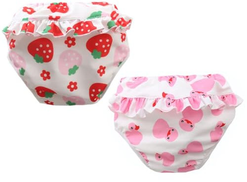 ACMEDE Couches de bain lavables pour Bébé réutilisable, 2 pièces Culotte De Bain pour bébé fille (0-4 ans),Couche Piscine Lavable à volants bébé Maillot de Bain bébé fille (Poids : 22-28 lb, style 2)