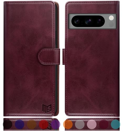 SUANPOT for Google Pixel 8 Pro 5G case with [Credit Card Holder][RFID Blocking],PU Leather Flip Book Protective Cover Women Men for Pixel 8 Pro Phone case Wine Red
