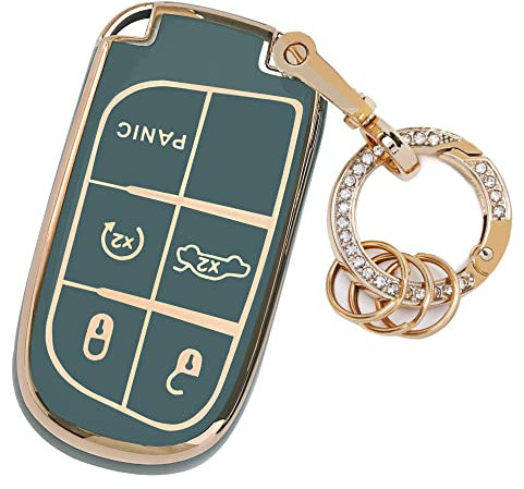 Schlüsselanhänger für Dodge Challenger – 3 4 5 Tasten weicher TPU-Schlüsselanhänger Schutz für Durango Charger Jeep Grand Cherokee Renegade Compass Comander Smart Key Case mit Bling Keychain, Blau