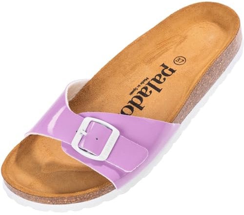 Palado Pantoletten Damen Malta Lack – gefertigt in Spanien – Glänzendes Obermaterial – EVA-Sohle – Veloursleder-Decksohle – Weichfußbett Flieder UK7 - EU40