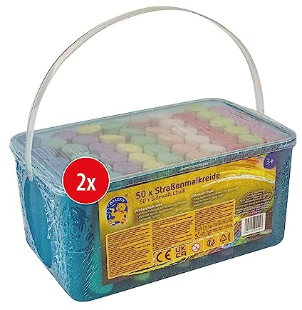 Pustefix MALEFIX Straßenmalkreide 2 x 50er I Leuchtende Straßenkreide Farben, leicht aufzutragen I Einfach mit Wasser zu entfernen I Für Kinder & Erwachsene