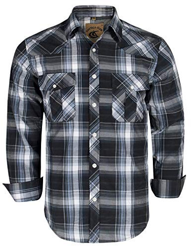 Coevals Club Chemise Homme Manches Longues Casual Boutons-Pression Unis Costume à Carreaux Regular Fit décontractée à Boutons Bas Hommes Chemise d'affaires à Repassage Facile(Black Gray #9 L)