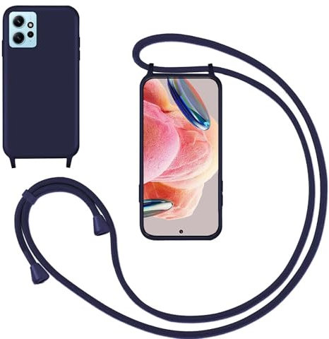 Coque pour Xiaomi Redmi Note 12 4G avec Cordon,Souple Silicone Housse avec Bandoulière en Nylon, Réglable Lanyard Case Protection Complète Cover Etui Antichoc Protection,Bleu