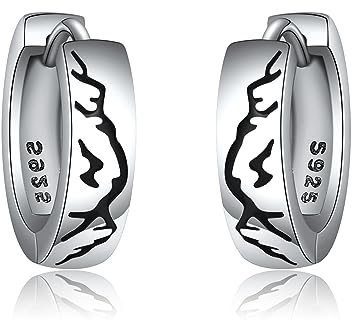 JERWLI Berg Creolen 925 Sterling silber Berg Huggie Ohrringe Schmuck Geschenke für Damen und Herren