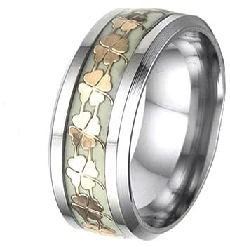 Joielavie Ring phosphoreszierend vierblättriges Kleeblatt Leuchtend Nachtlicht Edelstahl Schmuck Herren Damen, Edelstahl