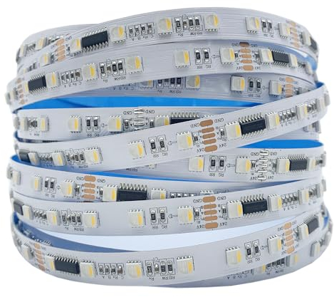 TOPXCDZ DMX Address DMX512 LED Pixel Licht Streifen RGBW RGBWW 4 in 1 SMD 5050 Externe IC TM512AC DC 12V 24V 60LEDs/M 5M IP20 (DC24V(SOP16), RGB+WW)