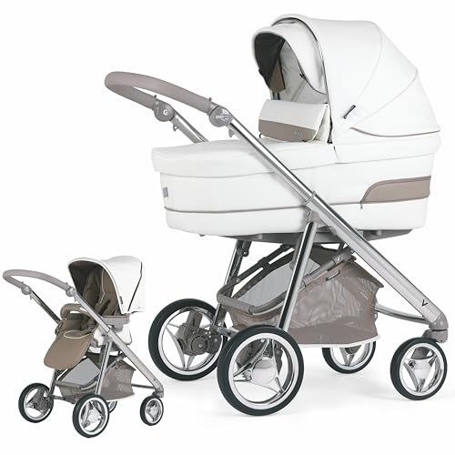 BEBECAR Zweiteiliger Kinderwagen V Plun Specials, inklusive Gestell mit Korb, Babywanne komplett mit Matratze und Buggy mit ausziehbarem Verdeck, verchromtes Gestell, Farbe KP121