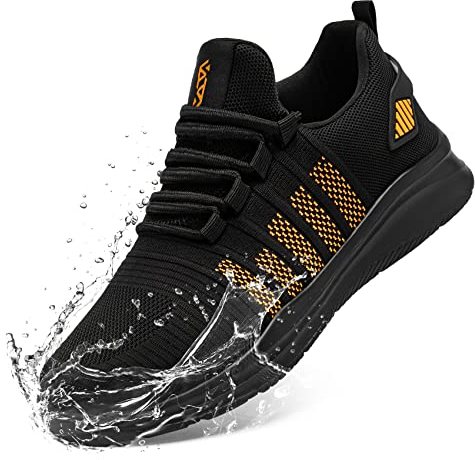 FLOWING PLUME Wasserdicht Laufschuhe Herren Sportschuhe Leicht Turnschuhe Running Schuhe Walkingschuhe Atmungsaktiv Joggingschuhe Fitness Sneaker (Schwarz Orange,42.5EU)