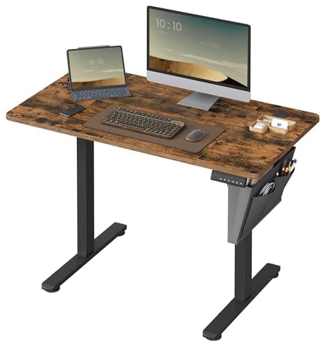 SONGMICS Höhenverstellbarer Schreibtisch elektrisch, 110 x 60 cm, Verstellbarer Tisch, Memory-Funktion für 4 Höhen, für Büro, vintagebraun-tintenschwarz LSD131K01