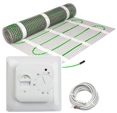Elektrische Fußbodenheizung HoWaTech Power für Renovierung Komplett Set TWIN Heizmatte 200 W/m² inkl. Thermostat, Heizfläche:1.00m²