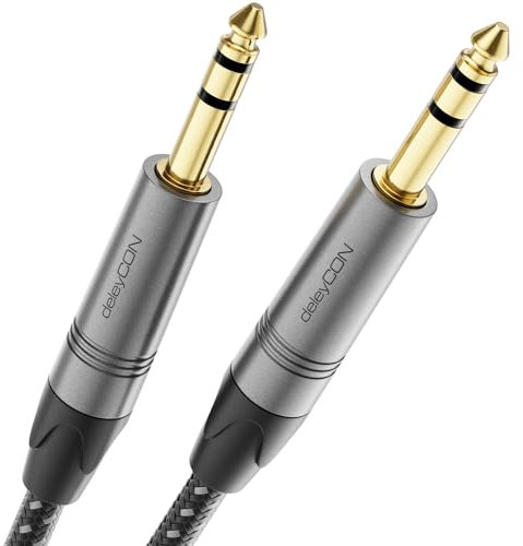 deleyCON 2m Cable de Instrumento Jack 6,35mm a 6,35mm TRS (Estéreo) AUX - Calidad de Estudio - de Cobre OFC Puro (AWG24) - para Amplificador Mezclador Guitarra Eléctrica Bajo Teclado