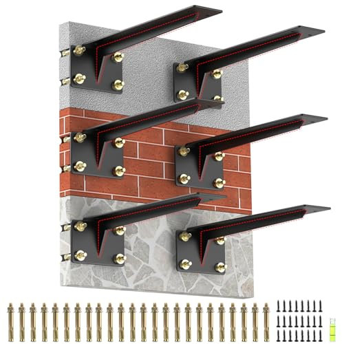Housolution Staffe per Mensole da 10/25,4cm, 6 PZ Supporti per Mensole Pesanti, Staffa da Parete in Ferro, Staffa a L, Supporti per Scaffali, Reggimensola Angolare da Parete per Cucina Stanza Garage