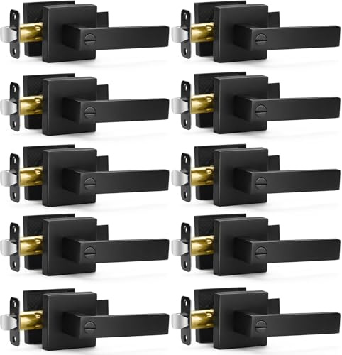 10 Pack Matte Black Door Handles Privacy Door Levers, Interior Door Knobs