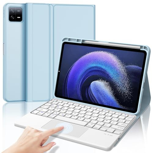 JADEMALL Étui Clavier avec Trackpad pour Xiaomi Pad 6/6 Pro 11 Pouces 2023, AZERTY Français Clavier Détachable Combo Touch pour Xiaomi Pad 6, Bleu Ciel