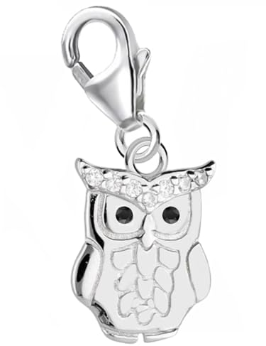Goldene Hufeisen Charm Anhänger Eule 925 Sterling-Silber Zirkonia Vogel