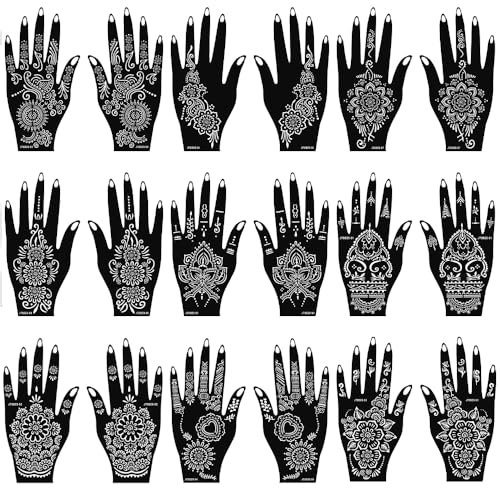 18 Blatt Henna Tattoo Schablone Kit Henna Schablone Hand Henna Temporäre Tattoo Schablone für Frauen und Mädchen Arabische Realistische Tattoo Aufkleber