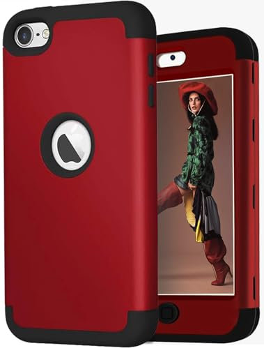 KZONO Schutzhülle für iPod touch 7, 6, 5. Generation, strapazierfähig, dreilagig, stoßfest, Rot und Schwarz