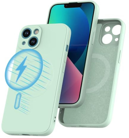 Garegce Magnetic Case for iPhone 13 Compatible with MagSafe, Shockproof Liquid Silicone Cover, Camera Protection, Ultra Thin Scratch Resistant Soft Case for iPhone 13 – 6.1 Inches, Light Green
