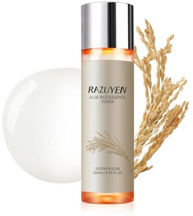 RAZUYEN Rice Toner (200 ml) per pelli secche e sensibili, tonico per viso con aloe vera e niacinamide, senza alcool, senza profumi, vegano tonico per il viso