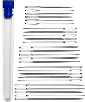 Sewing Needles Variety Pack, 29 Large Eye Needles with Assorted Sizes Sharp Tip Embroidery Needles in Plastic Tube – Perfect for Hand Stitching, Yarn Knitting