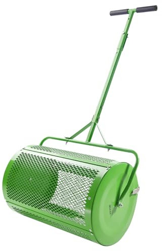 VEVOR Spandiconcime per Prato a Rullo 67 x 41 x 125 cm Spandiconcime per Torba con Maniglia a T, Altezza Regolabile, Spandiconcime da Giardino, Cestello in Rete d'Acciaio, per Spargere Letame, Verde