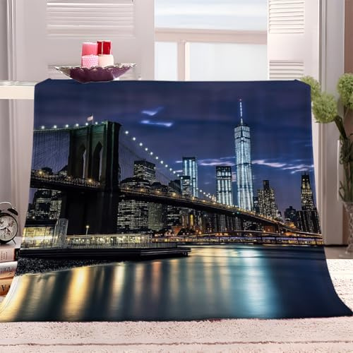 Kuscheldecke 150x200 cm Warme Sherpa Decke New York City-Nachtansicht Wohnzimmer Flauschige Wolldecke Sherpa Decke Wohndecke Sofadecke für Erwachsene Kinder Baby