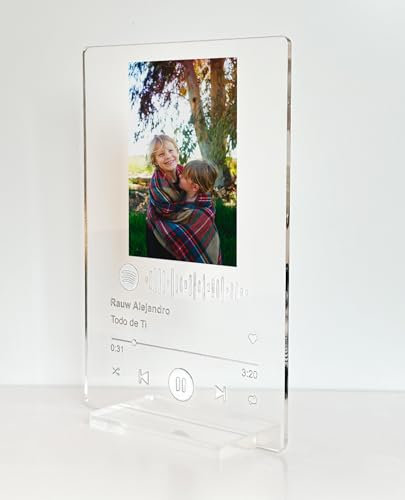 REGALOCREATIVO Spotify Glas Personalisiert. Text Weiß (21x30 cm). Spotify Glas Personalisiert. Personalisierte Geschenke für Frauen und Männer. Spotify Platte Custom Music