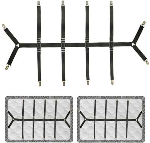 TPTGIAR 2 Stück Bettlakenspanner Verstellbar, Bettlaken Spanner für Bettlaken, Schwarz Bed Sheets Spanner, Elastische 12 Seiten Bettlaken Spanngurte für Matratze Bügelbrett Sofa Topper