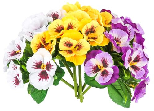 6 flores artificiales de pensamiento para exteriores, resistentes a los rayos UV, flores falsas de primavera a granel para el hogar, centros de mesa, caja de ventana, patio, decoración de porche