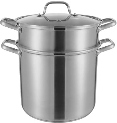 Silber Rund Kochtopf, 8L Edelstahltopf mit Glasdeckel und Dämpfeinsatz Geliefert 36.5 * 36.5cm, für Küchen