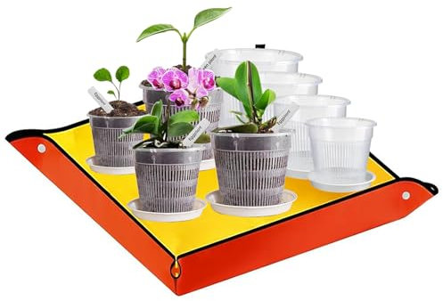 8 PCS Clear Orchid Pot：Clear Plastic Plant Pot with Drainage and Trays, Nursery Pots with 20pcs Plant Labels,100cm x 100cm PE Planting Mat for Orchid Repotting, Seedling Growth, Indoor Garden Pots