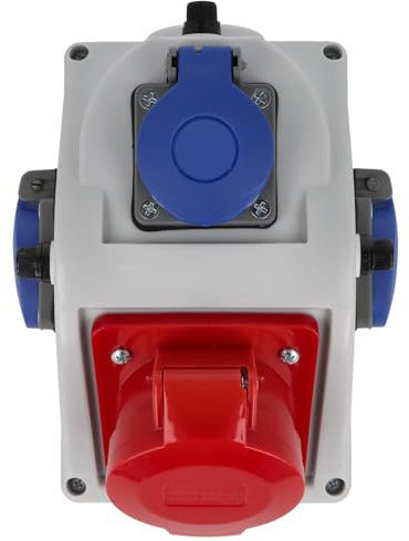 EBROM CEE-Verteilerdose – 1x CEE 32A 5P 400V + 3x Schuko 16A 230V – IP44 spritzwassergeschützt – Vorverkabelt & anschlussfertig – Robustes Gehäuse – Hochwertige Industriequalität