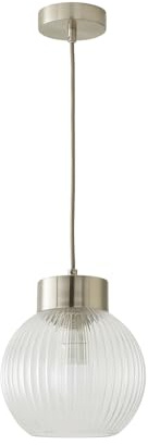 ValueLights | Maddison Ribbed Glass Shade Brushed Chrome Capped Ceiling Pendant Light and Bulb | Shades, Home Décor & Improvement Essential | Light Bulb Included | Includes Full Wired Fitting