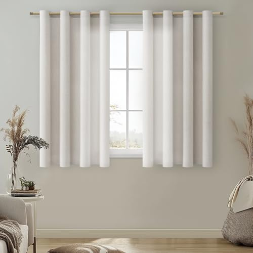 MRTREES Leinen-Voile-Vorhänge, durchscheinende Vorhänge mit Ösen für Schlafzimmer und Küche, halbtransparent, weiches Material, 2 Paneele, 117 x 137 cm, Leinen
