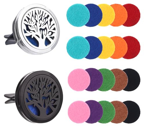 Set di 2 diffusori per auto con elegante design ad albero, profumo auto da riempire con oli essenziali per diffusore, deodorante per auto, profumo interno nero e argento, diffusore di oli universali