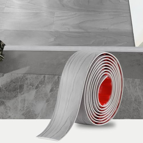 2M Flacher Bodenübergangsleiste Selbstklebender Übergangprofil Türschwellen-Übergangsvinyl Laminat-Bodenbelagsleisten Bodentrennstreifen Fußböden Abdeckleisten, 4cm Weißgraue Holzmaserung