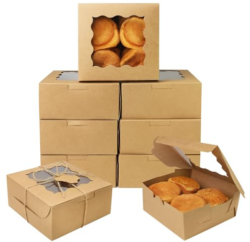 ZUYIST Brown Bakery Box with Window 20Pcs,Kraft Paper Cake Box 16x16x7cm | Square Cookie Boxes with String Gift Pastry Boxes for Wedding Birthday Party Christmas