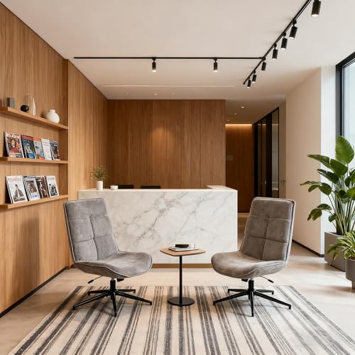 Meuble Cosy Chaise Réception Pivotante sans Accoudoirs, Fauteuil Accueil avec Dossier Haut, Pieds Métal, Tissu Doux, Gris