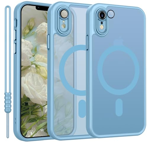Cover Magnetica per iPhone XR Compatibile con MagSafe, Custodia per iPhone XR Traslucida Opaca Case Ultra-Sottile Anti-Scivolo Resistente, Blu