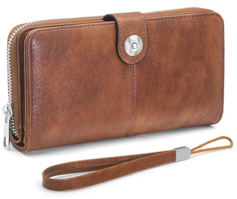 GOUNNU Portefeuille Femme Porte Monnaie Femme Grande Cuir PU Format Long Porte Monnaie Blocage RFID Porte Feuille pour Femme Porte Carte 10 Emplacements et Éclair Poche Monnaie Portefeuille (Marron)