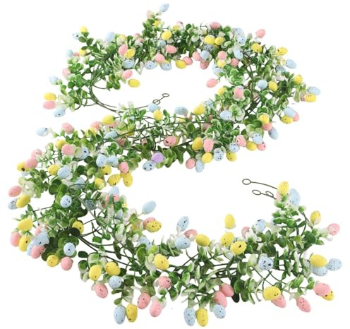 Husoiuy Ostereier Girlande 2-teilig | Rustikale Frühlingsgirlande Ostern Dekoration - Für Wand, Fenster, Kaminumrandung, Tisch & Party