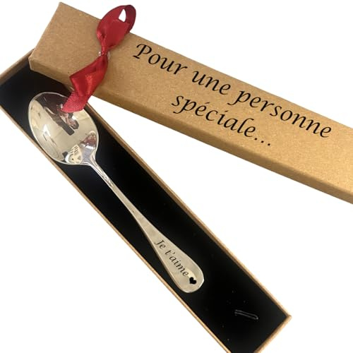 Cuillère à Café Gravée Je t'aime avec Boîte Cadeau pour une Personne Spéciale, cadeau saint valentin,cuillere personnalisé avec coeur