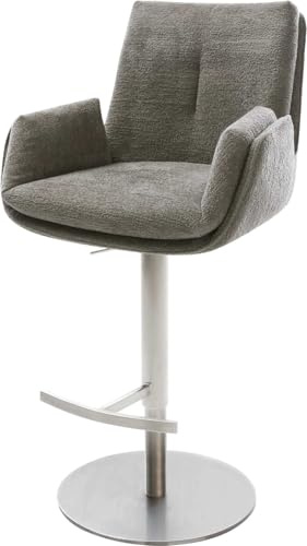DELIFE Barstuhl Clea-Flex Drehfuß höhenverstellbar Edelstahl Silberfarben Bouclé Soft Schlamm