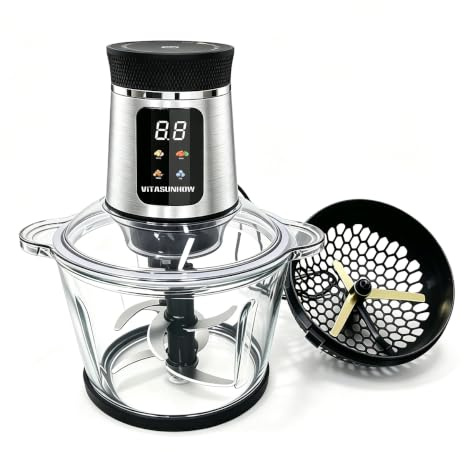 VITASUNHOW 800W Digital 3L Glass Chopper 9 Blades & Onion Dicing Basket | 9-blade 304 steel, 800W motor, timer 0-30min, safety lock, dishwasher-safe glass, BPA-free, non-slip base