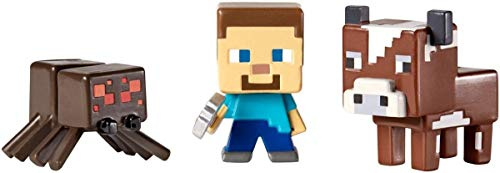 Minecraft Cow/Steve with Pickaxe and Spider Figure (Pack of 3)