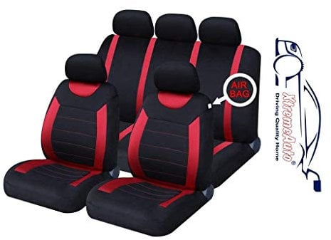 Xtremeauto ss5293.type6 Full Set of Universal Fit Car Seat Covers, Sticker Included, Red Black